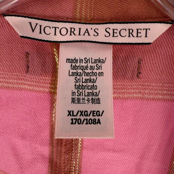 Victorias Secret Flannel Romper XL Pink Plaid Long Sleeve Belted Lounge Wear PJs - Picture 7 of 11